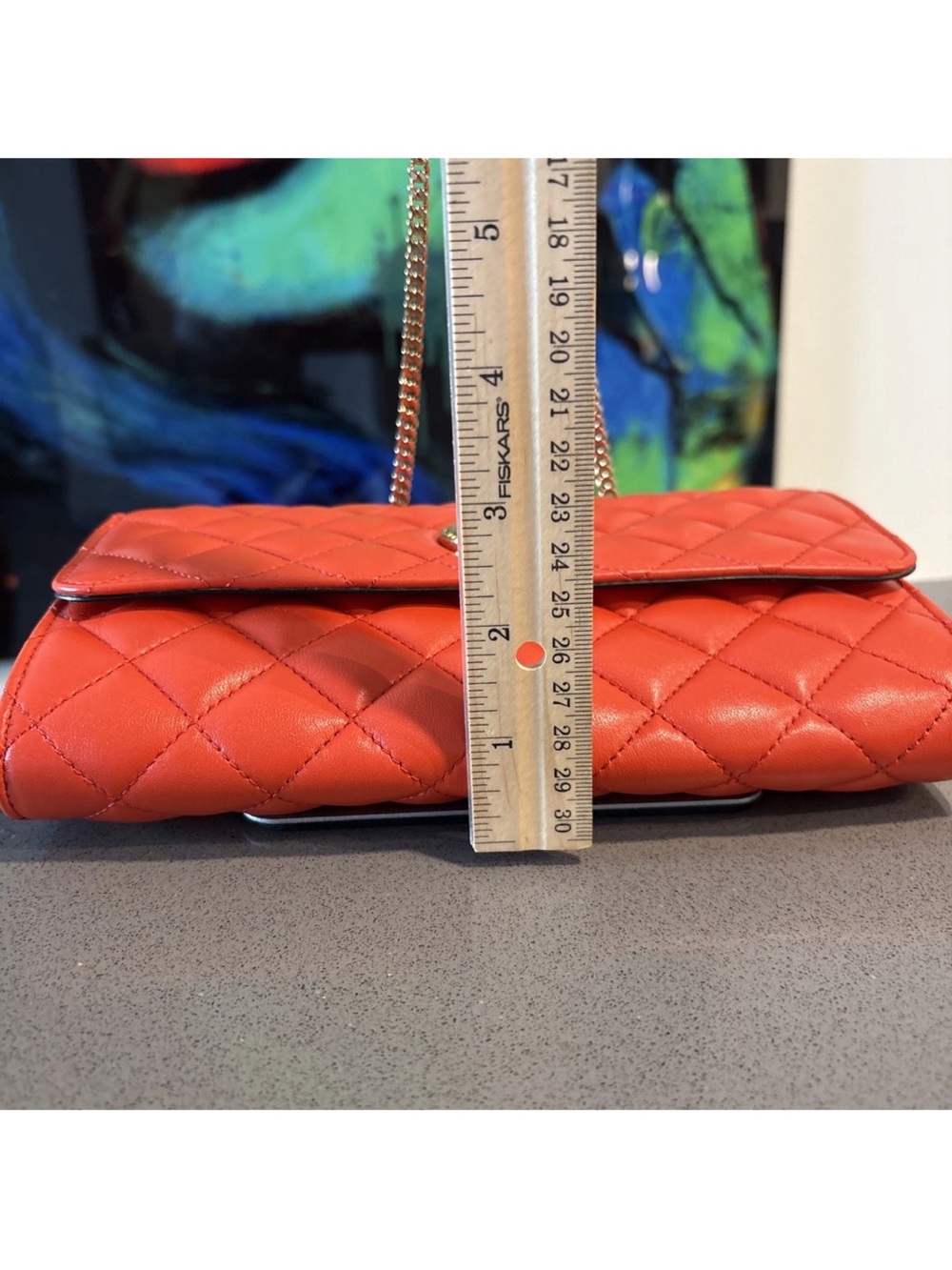 Versace Quilted Coral-Red Chain Shoulder Bag $ 1795 Retail - Picture 4 of 14